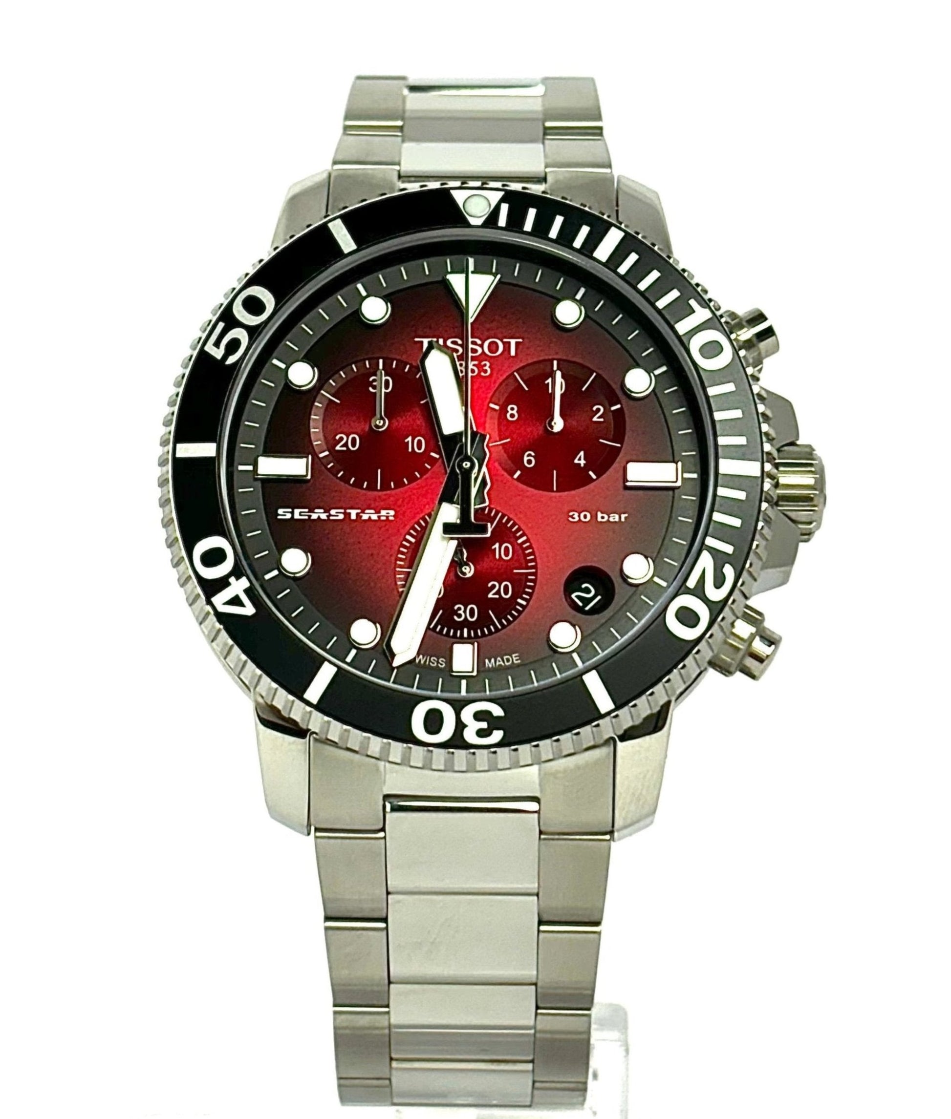 El reloj Tissot Seastar ofrece una impresionante hermeticidad de hasta una presión de 30 bares&nbsp;(300 m/1000 pies) se combina con la energía de un movimiento de cuarzo
Swiss made. Con una corona y un fondo roscados, un bisel de cerámica
unidireccional de seguridad y Super-LumiNova®